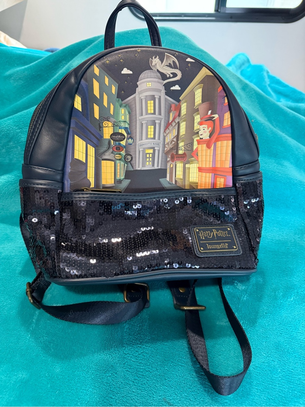 Loungefly Black Sequin Harry Potter Diagon Alley Mini Backpack